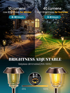 Solar Lights Outdoor Waterproof,10-40 LM Dimmable Glass and Metal | 4 Pack Bronze Pathway Lights, Solar Powered Garden Decor for Yard, Patio, Pathway, Driveway (Warm White)