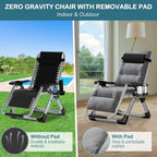 Padded Zero Gravity Chair, Folding Outdoor Lounge Chairs, Adjustable Reclining Camping Chairs with Cup Holder, Ergonomic Patio Lawn Chair for Balcony Beach Deck Yard