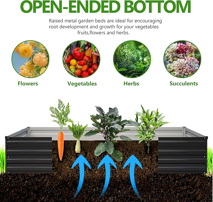 2PCS 10x3x1ft Galvanized Raised Garden Bed Kit, Galvanized Planter Raised Garden Boxes Outdoor, Large Metal Raised Garden Beds for Vegetables,Black
