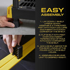 CX Black & Yellow, 5-Tier Heavy Duty Plastic Storage Shelves that Support up to 200lbs/shelf, Organization and Storage, Weather-Resistant Design, Easy Assembly (72”H x 48”W x 20”D)