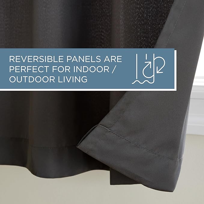 TOWN & COUNTRY BASICS Cabana Solid Heavyweight Indoor Outdoor Curtains, Light Filtering Opacity with Grommet Top, Water Repellent, 2-Pack Set, 54"x84", Charcoal