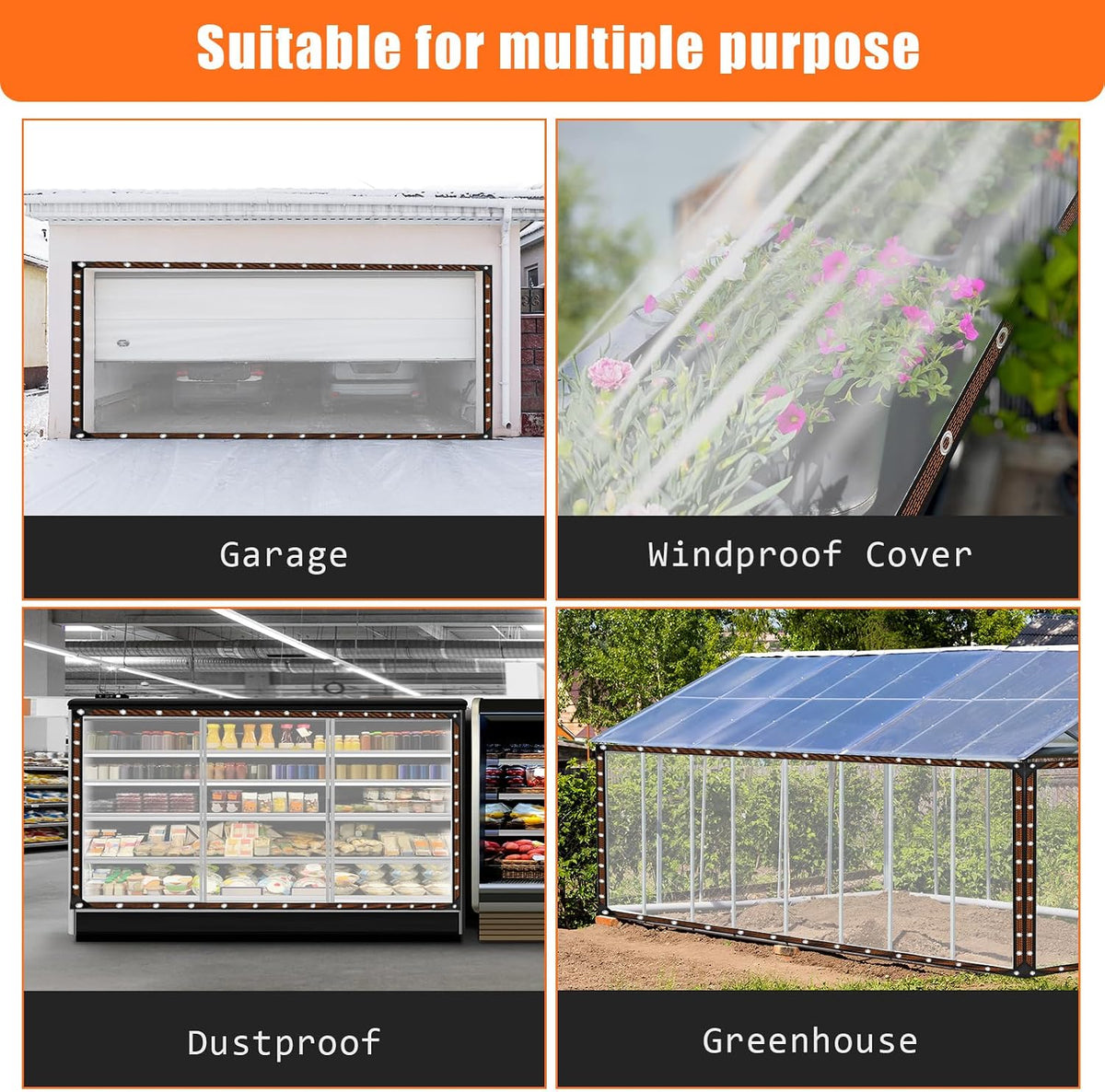 10x12ft heavy duty clear waterproof tarp,outdoor garden rainproof, front angle view