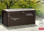Keter Borneo 110 Gallon Resin Deck Box - Organization and Storage for Patio Furniture, Outdoor Cushions, Throw Pillows, Garden Tools and Pool Toys, Brown