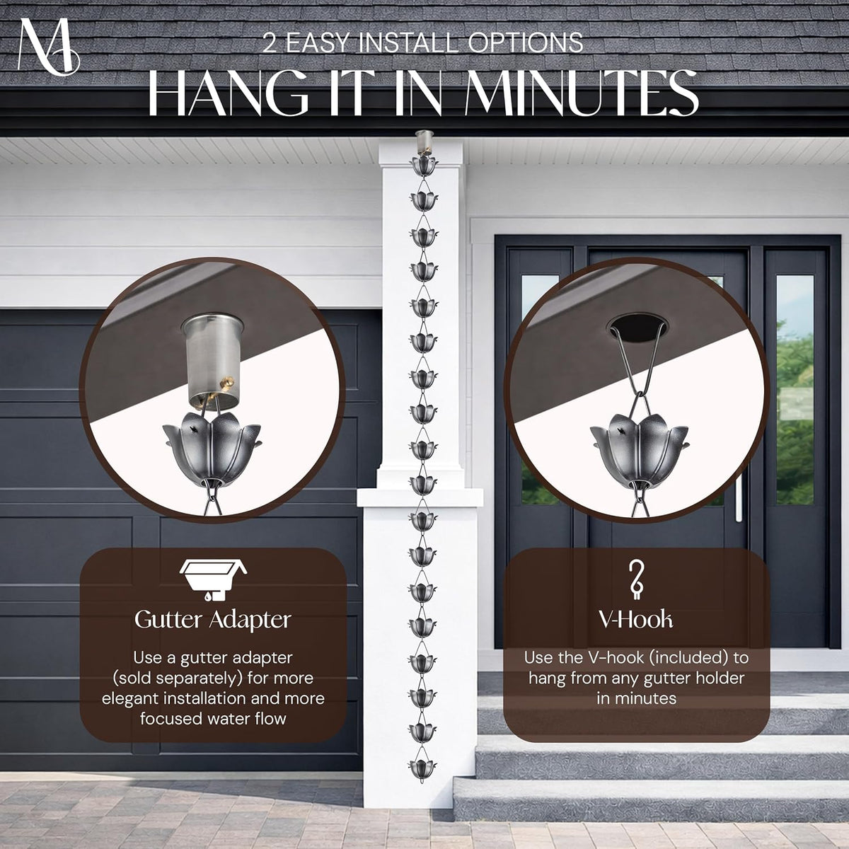 monarch rain chains aluminum lotus pewter rain chains showing dimensions