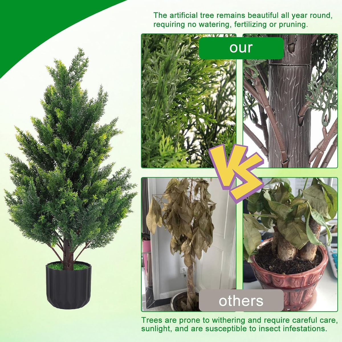 3ft tall artificial cedar topiary trees set of, side view