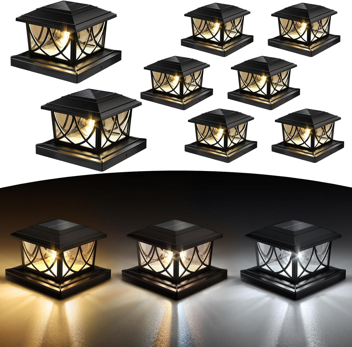 niorsun 4x4 post solar lights, 3 color temps, main product view