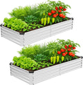 2 Pack 6x3x1FT Galvanized Metal Raised Garden Bed Kit for Vegetables, Herbs, Open-Bottom Large Capacity Outdoor Planter Box Gardening Stakes, Silver