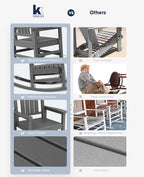 KINGYES HDPE Outdoor Rocking Chair, Widened Seat Patio Rocking Chair, Oversized All Weather Patio Rocker, Gray