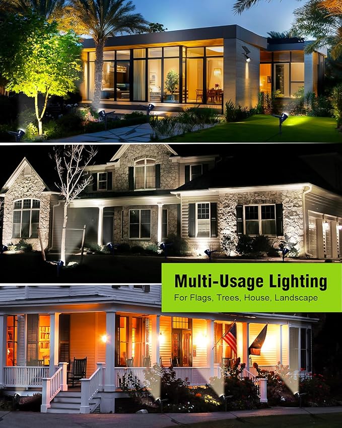 Solar Spotlights, 18 LED Solar Lights Outdoor Waterproof, 2 Mode Soft Warm White Landscape Lighting Auto On/Off Spot Lights for Flag Pole Garden Yard Tree Driveway Pool, 4 Pack