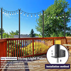 AILBTON 4.8Ft String Light Poles 6 Pack,Light Poles for Outside Lights,Outdoor with Fence Brackets Hanging Lights,Metal Stand Deck Patio Backyard