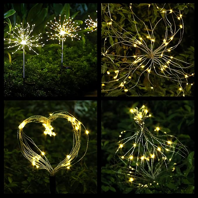FOOING 8 Pack Solar Garden Lights Solar Firework Lights Waterproof, 200 LED String Light 2 Modes Twinkling Fairy Nightlight for Garden, Wedding, Party, Patio, Yard, Landscape Decoration, (Warm White)