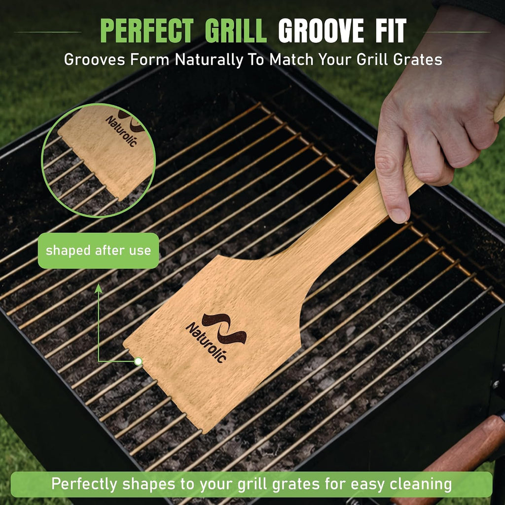 All-Natural Wooden Grill Scraper for BBQ Grilling 14"| Grill Cleaner, Wood Scraper, Grill Grate Cleaner, and BBQ Cleaner | Bristle Free BBQ Scraper for Grill Cleaning | Eco Friendly