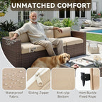 Aoxun Patio Furniture Sets, 7-Piece Outdoor Patio Furniture with Thick Cushions, Wicker Outdoor Conversation Set Sectional Sofa for Backyard, Poolside, Garden(Cream-Browm, 7 x 25.6 - Seats)