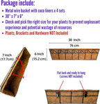 LaLaGreen Wall Mounted Planters - 30 Inch, 4 Pack Window Flower Boxes Basket Outdoor, Balcony Planter Over The Rail, Deck Railing Hanging with Coco Liners, Metal Horse Troughs Fence Patio Porch