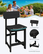 SERWALL 3-Piece Outdoor Counter Height Bar Set, HDPE Patio Bar Table with Wine Rack & Storage Shelf, 2 All-Weather Bar Stools, Patio Bar Dining Furniture Set for 3, Black