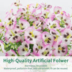 12 Bundles Artificial Pansy Flowers for Outdoor, Faux Silk Pansies Spring Flowers for Outside for Planter Front Door Porch Patio Yard Window Box Home Decor (Pink)