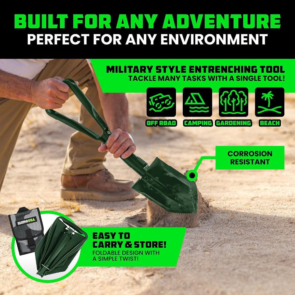 rhino usa folding survival shovel with pick, package contents