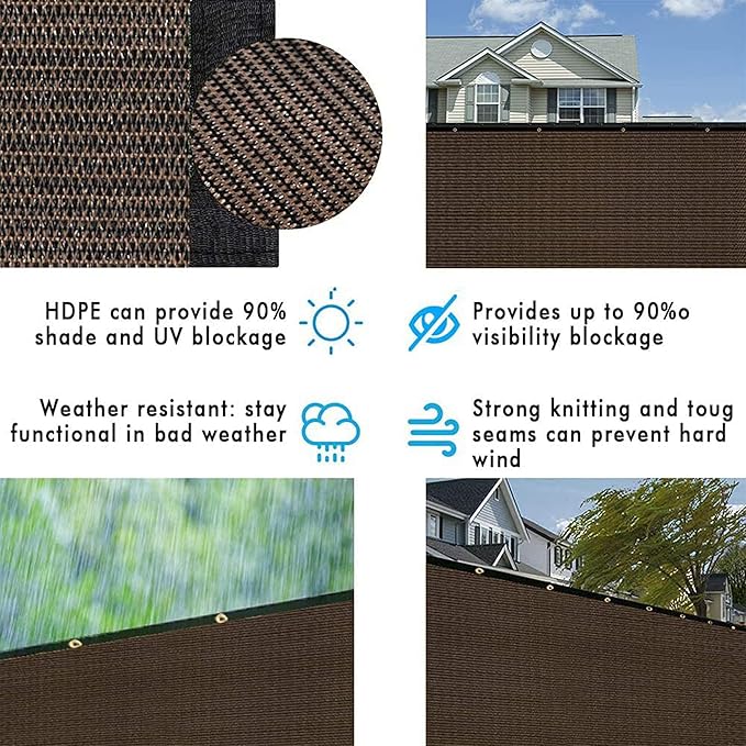 UPGRADE Privacy Fence Screen 5'x21' Brown Outdoor 90% Visibility Blockage 170 GSM Mesh Shade Cover Panels for Backyard,Balcony,Home Decoration with Zip Ties,Customized Avaliable