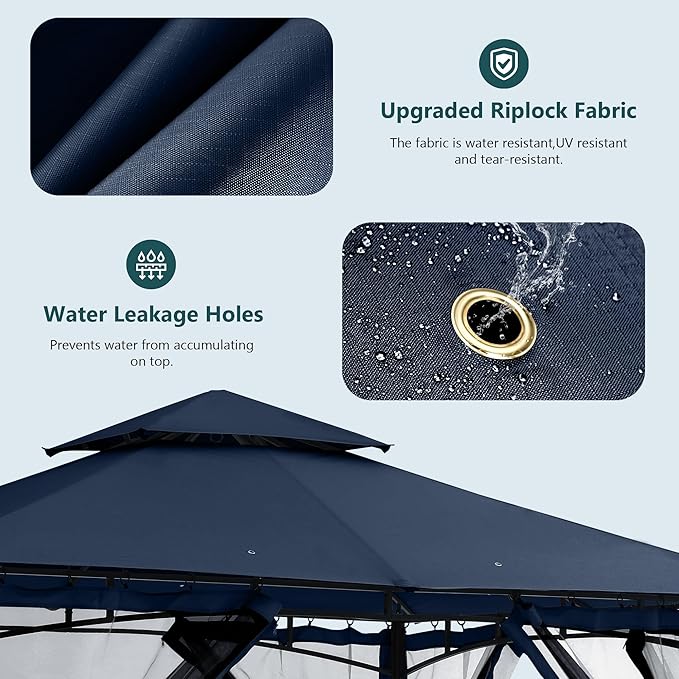 MASTERCANOPY Outdoor Garden Gazebo for Patios with Stable Steel Frame and Netting Walls (9x9,Navy Blue)