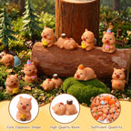 32 Pcs Mini Capybara Figures 8 Styles Resin Capybaras Mini Figures | Resin Animals Capybara Figurine Miniature Figurines for Garden Tabletop Dollhouse Moss Landscape Party Cake Decor DIY