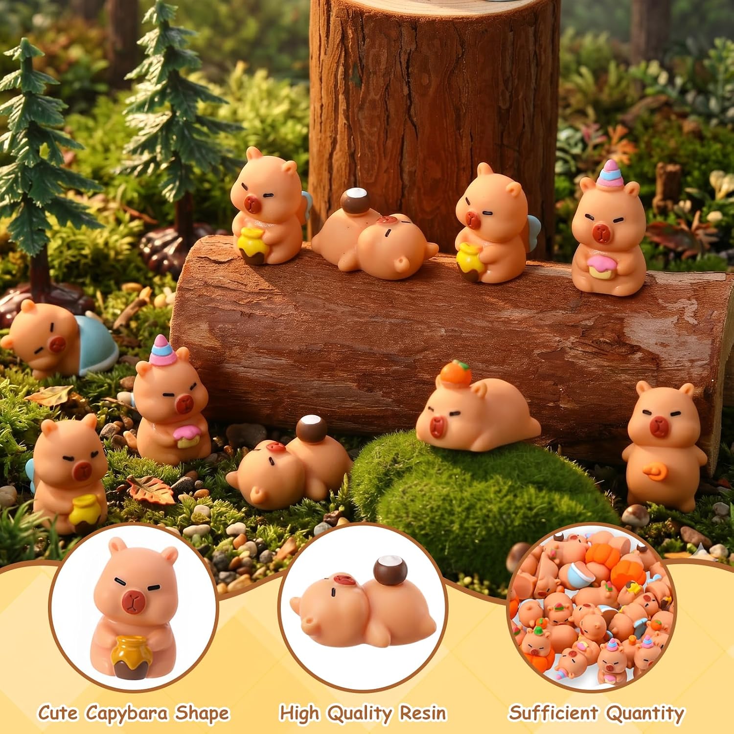 32 Pcs Mini Capybara Figures 8 Styles Resin Capybaras Mini Figures | Resin Animals Capybara Figurine Miniature Figurines for Garden Tabletop Dollhouse Moss Landscape Party Cake Decor DIY