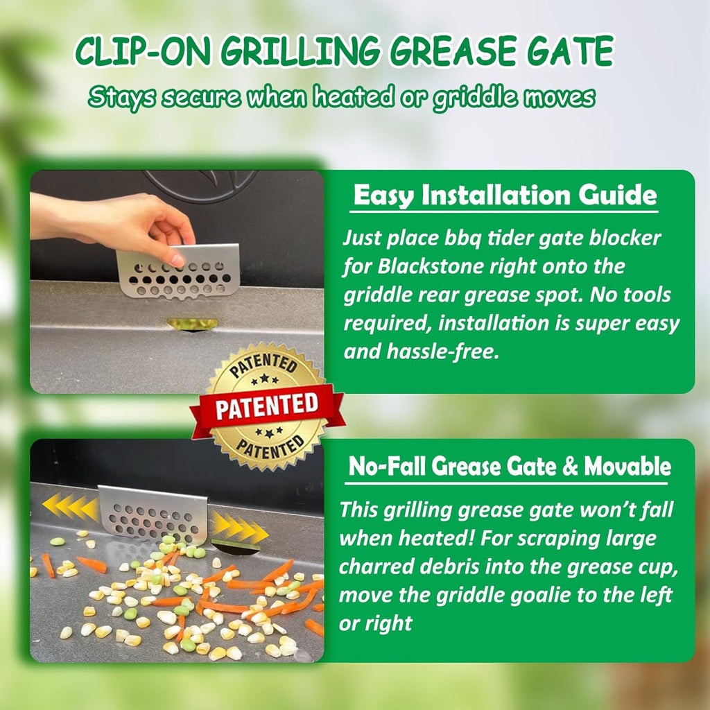 Grilling Rear Grease Gate for Blackstone Griddle Accessory Grease Blocker | Buckle Design Griddle Cooking Accessory Block Food into Rear Grease Catcher, Not For Old-style Long Hook 17" & 22" Blackstone