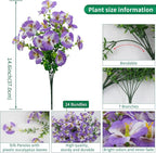 24 Bundles Artificial Pansy Flowers for Outdoor, Faux Silk Pansies Spring Flowers Outside for Planter Front Door Porch Yard Patio Window Box Home Decor (White Purple)