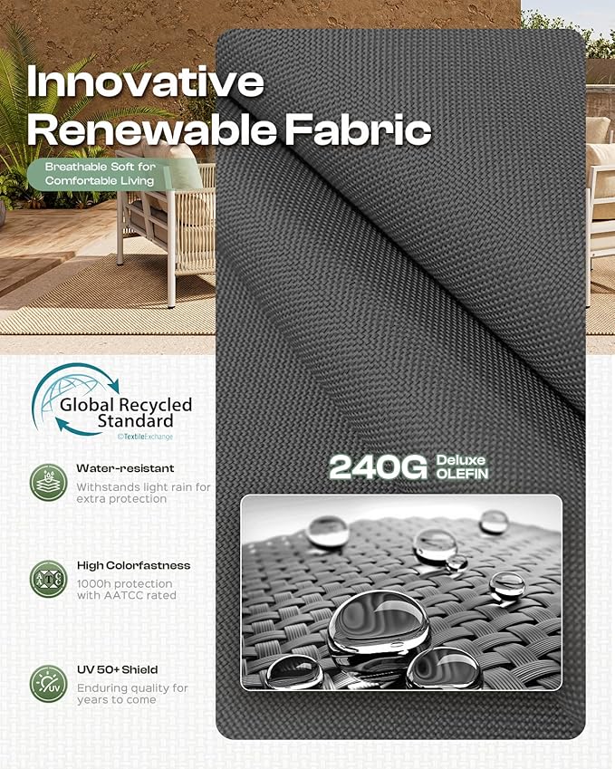 Aluminum Outdoor Patio Furniture Set with Dual-Layer Coffee Table, 5 Piece Modern Patio Conversation Sets with PE Rope, Outdoor Sectional Sofa with Thick Cushions for Balcony, Deck, Charcoal
