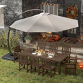 Brown 9-Piece Outdoor Dining Set with Beige 11FT Cantilever Umbrella, 75.2'' HDPE Table & Chairs for 8, Weather-Resistant Furniture with Umbrella Hole for Patio, Lawn, Poolside