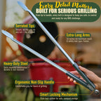 24 inch BBQ Tongs - 1 Year Warranty, 100% Stainless Steel Long Metal Grill Tongs for Outdoor Grill, Non Slip Handle, Locking Mechanism, Heat resistant, Pinzas de Cocina for steak, hot dog and more