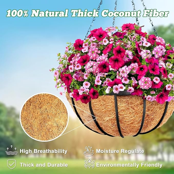 Y&M 2pcs 18“ Round Coconut Fiber Liner, 18'' Coco Liner Pre-Formed Replacement for Wall Hanging Planter Basket
