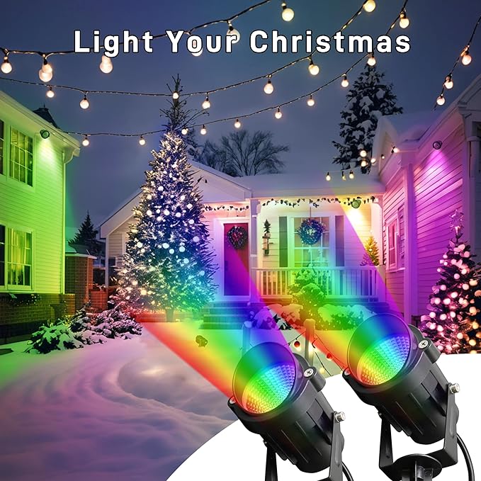 Halloween Christmas Outdoor Spotlights,12W RGBW Colors Changing Landscape Spotlight with Remote Control, IP65 Waterproof 110V LED Spotlight Indoor with US Plug for Yard Garden House (2Pack)