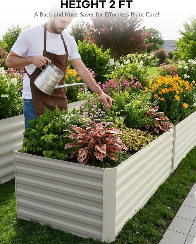 CABIHOME 2 Pcs 6x3x2 Ft Galvanized Raised Garden Bed, Deep Root Planter Box for Vegetables, Flowers, Herbs- Large Metal Raised Garden Bed Kit for Outdoor Use, Beige