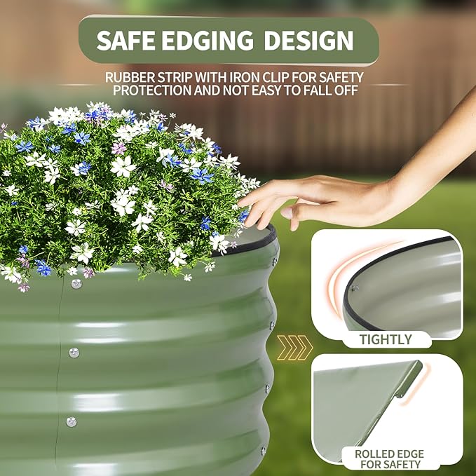 Galvanized Raised Garden Bed Outdoor- Raised Beds for Gardening| Metal Planter Box, Steel Raised Garden Bed Kit with Safety Edging and Gloves for Vegetables, Flower, Herbs (4x2x1FT, Green)