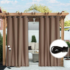 NICETOWN 2 Panels Outdoor Curtains for Patio Waterproof & Windproof, Extra Wide Grommet & Back Tab on Top & Bottom Thermal Insulated Sun Blocking Drapes with Rope for Gazebo, Tan, W100 x L108