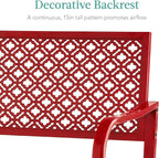 Best Choice Products Outdoor Bench 2-Person Metal Steel Benches Furniture for Garden, Patio, Porch, Entryway w/Geometric Backrest, 790lb Capacity - Rose Red