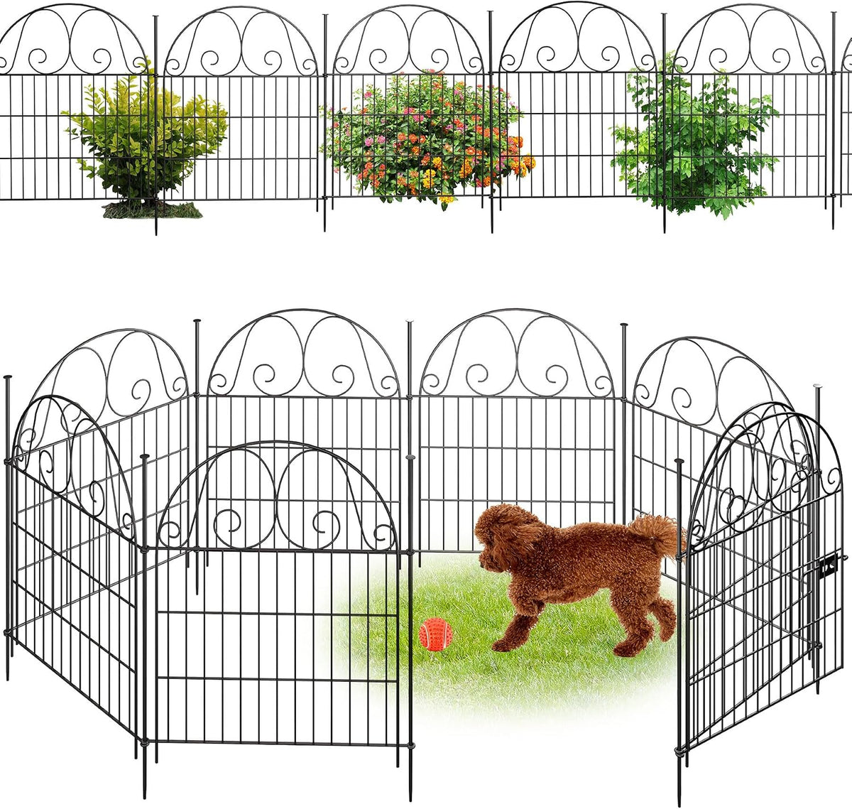 8 pannels garden fence animal barrier with gate, main product view