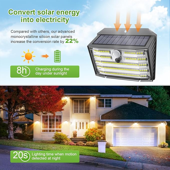 CLAONER Solar Lights Outdoor [𝟏𝟎 𝐏𝐚𝐜𝐤/126 LED], Wireless Motion Sensor Lights, IP65 Waterproof Security Lights 3 Modes, 270° Lighting Angle, Ultra-Bright Wall Lights for Deck Patio Fence Garage