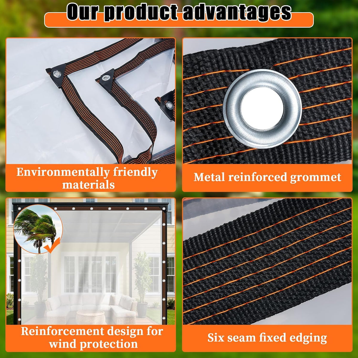 10x12ft heavy duty clear waterproof tarp,outdoor garden rainproof, close-up detail