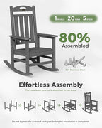 Oversized Outdoor Rocking Chairs Set of 2, High Back Porch Rocking Chair, HDPE All Weather Resistant Rocking Chairs for Patio, 380lbs Weight Capacity, Dark Grey