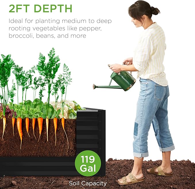 Best Choice Products 4x2x2ft Outdoor Metal Raised Garden Bed, Deep Root Box Planter for Vegetables, Flowers, Herbs, 119 Gallon Capacity, 100% Non Toxic Materials - Moonlight Gray