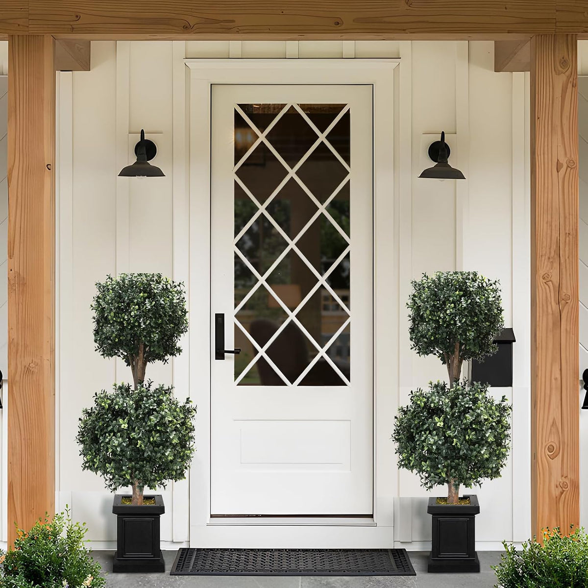 4ft artificial boxwood double ball topiary trees,2pack faux, side view