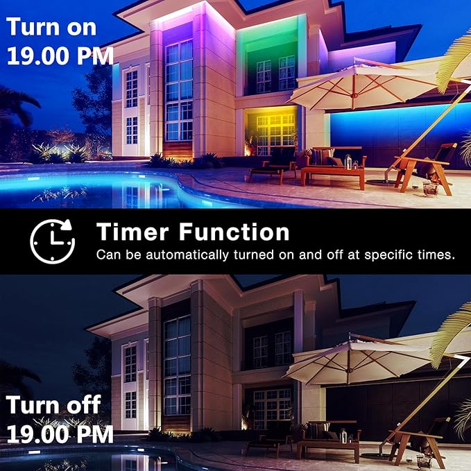 Outdoor LED Strip Lights Waterproof 200ft, IP67 Waterproof LED Light Strips with Remote, Music Sync APP Control, RGB Color Changing LED Lights for Roof, Balcony, Deck, Pool, Patio, Outdoor Decorations
