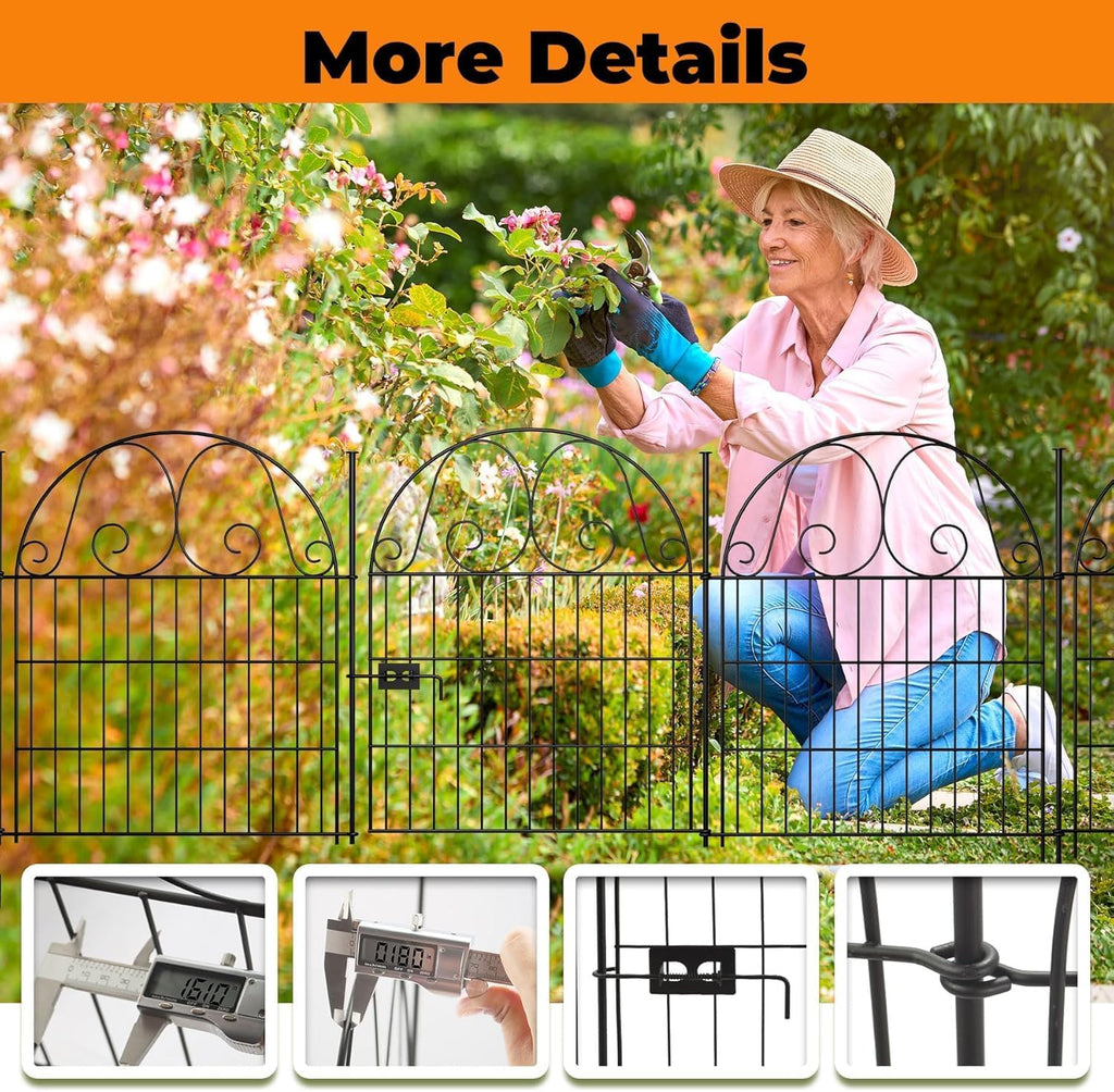 8 pannels garden fence animal barrier with gate showing dimensions