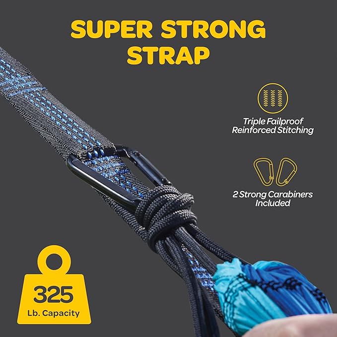 Durable Hammock 400 lb Capacity, Nylon Camping Hammock Chair - Double or Single Sizes w/Tree Straps and Attached Carry Bag - Portable for Travel/Backpacking/Beach/Backyard (Medium, American Flag)