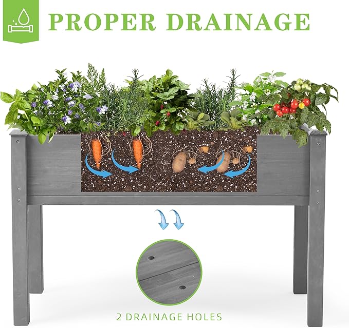 SoliWood Raised Garden Bed with Legs, 48x24x30'', Outdoor Wood Elevated Planter Box, Grey Cedar, Thick Legs, w/Liner