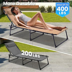 Folding Chaise Lounge Chair 2 Pack - 400lb Capacity, 5-Position Adjustable Recliner with Pillow | Portable for Patio, Pool, Camping & Sunbathing (Beige)