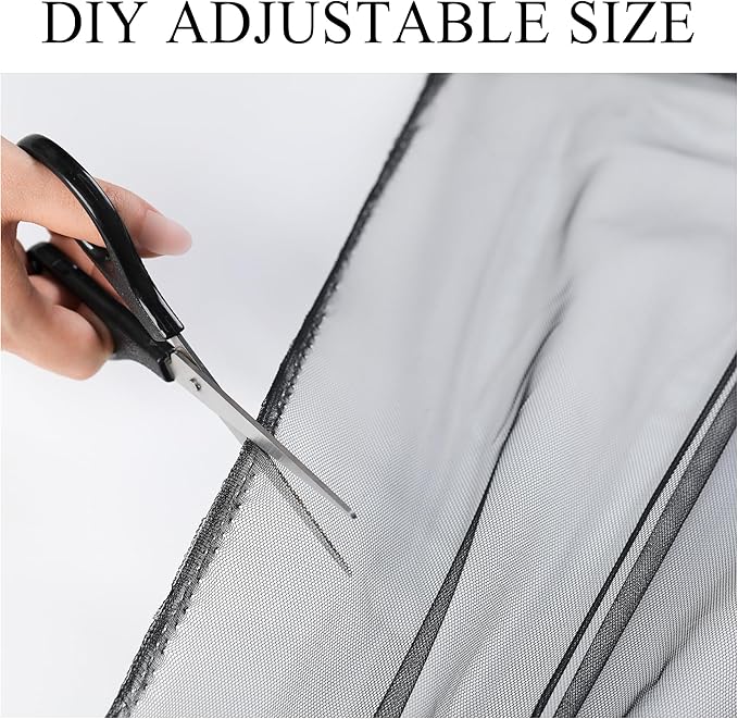 Extra Wide Outdoor Curtains Waterproof Black Voile Mesh Screen Lightweight Privacy Bug Netting for Patio Porch Balcony Pergola Terrace, W125 x L84 inch per Panel, 2 Panels