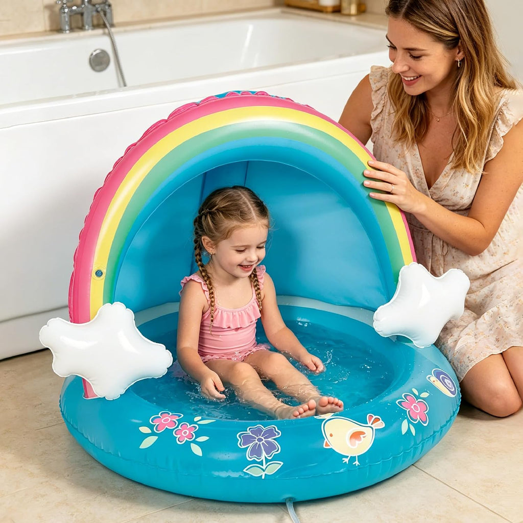 Baby Pool, Rainbow Splash Pool with Canopy, Spray Pool of 40 Inches, Water Sprinkler for Kids, for Ages 1-3
