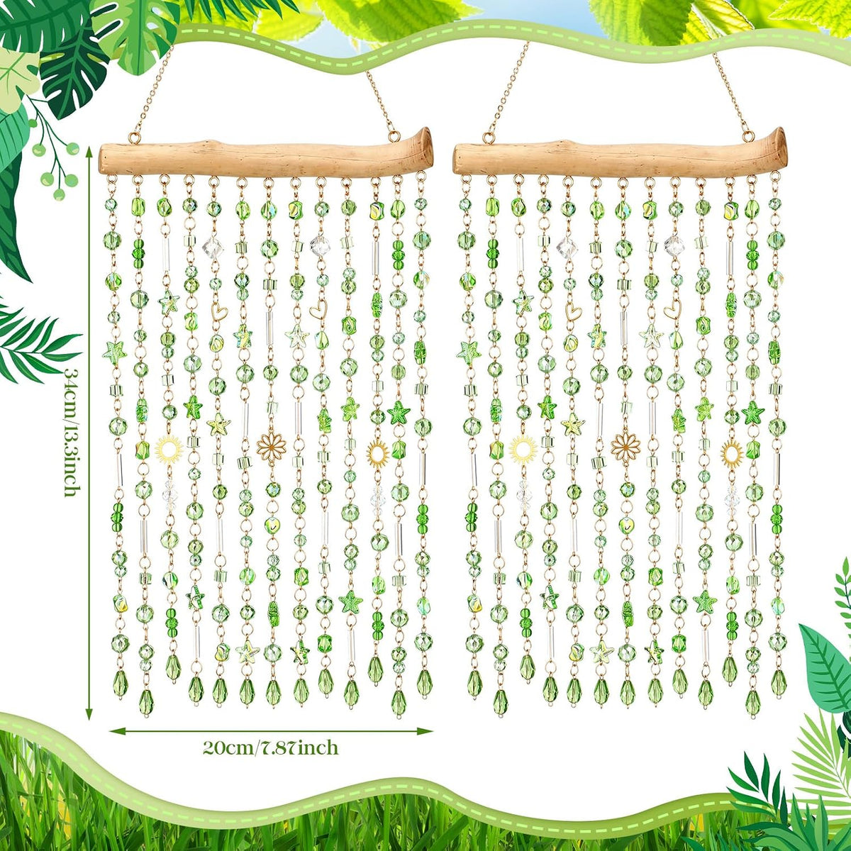 suncalla 2 pcs crystal suncatchers window hanging green, close-up detail